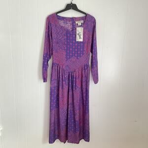 Vintage‎ 70s Adini India Dress NWT S/M Boho Hippie Patchwork Purple Midi